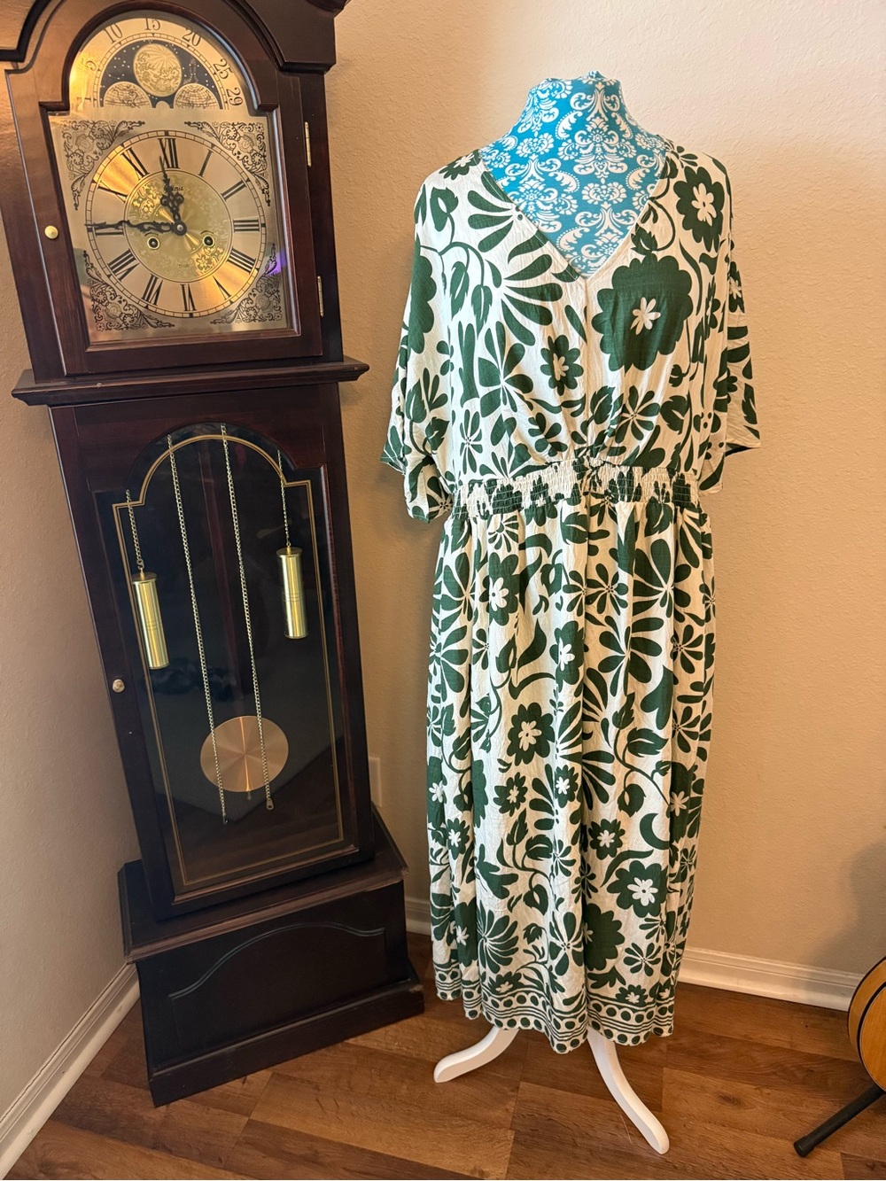 BloomChic Cream and Green Floral Maxi Dress